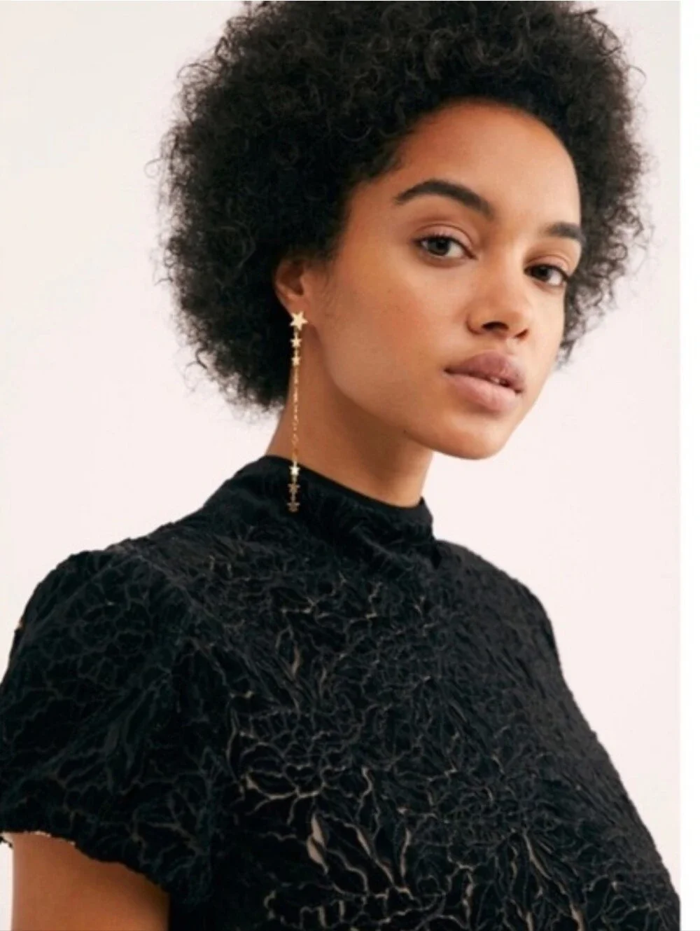 Free People Black Velvet Lace Open Back Mini Dress Mock Neck Size 8 - Picture 11 of 11